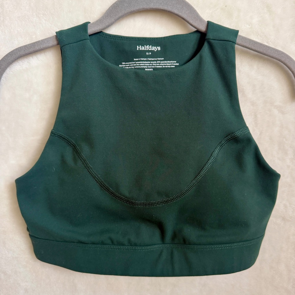 Halfdays Dark Green High Neck Cutout Back Cooling Sports Bra Womens Sz Small